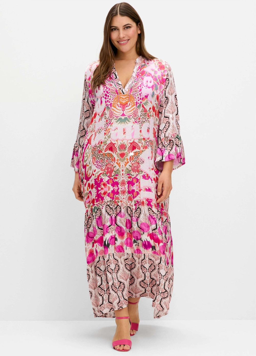 Kleid Langarm Sonstiges Muster Stehkragen