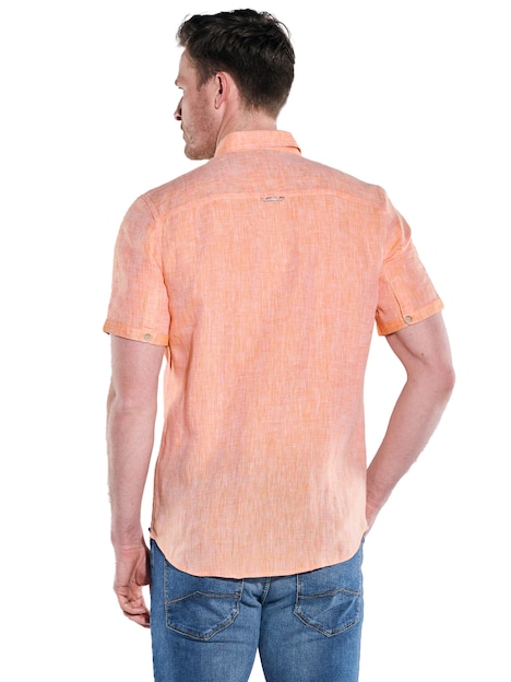 Herren Kurzarm-Hemd aus Leinen , Orange