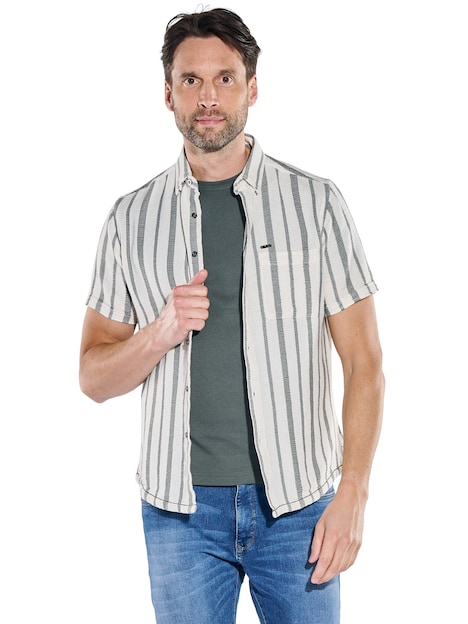 Herren Overshirt in Leno-Webung , Khaki