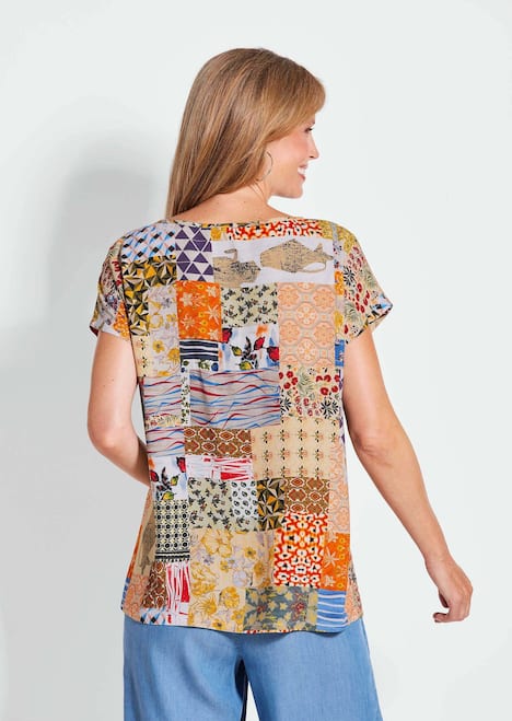 Luftige Viskosebluse mit Patch-Print