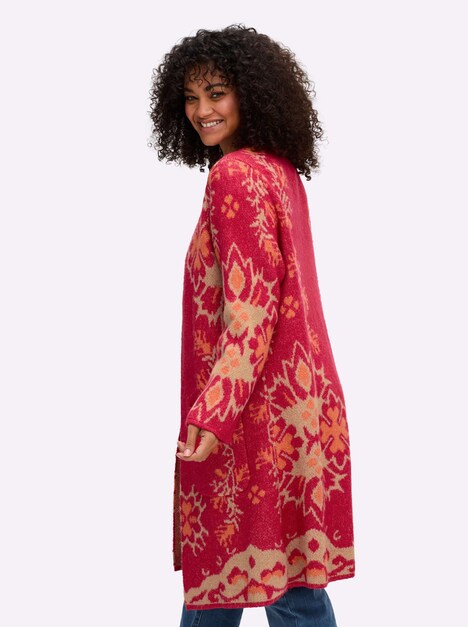 Strickmantel Langarm Jacquard Ohne Kragen