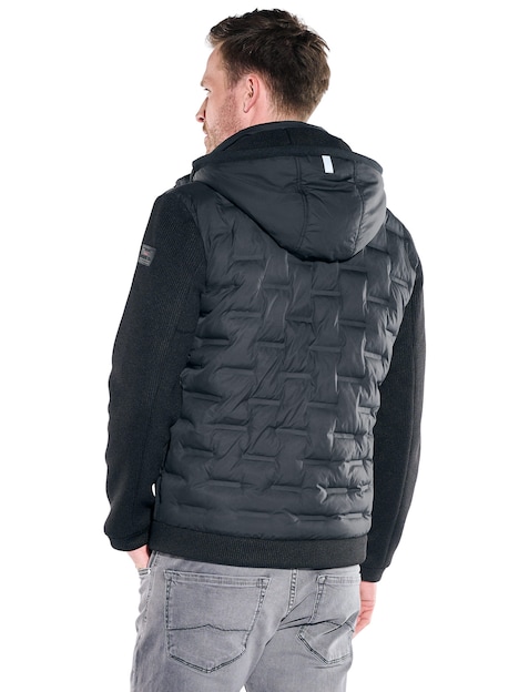 Herren Steppjacke mit Strickärmeln , Schwarz