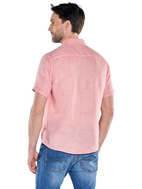 Herren Kurzarm-Hemd aus Leinen , Hellrot