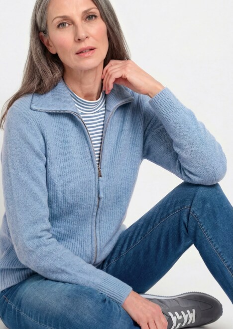 Melange-Cardigan mit Reißverschluss