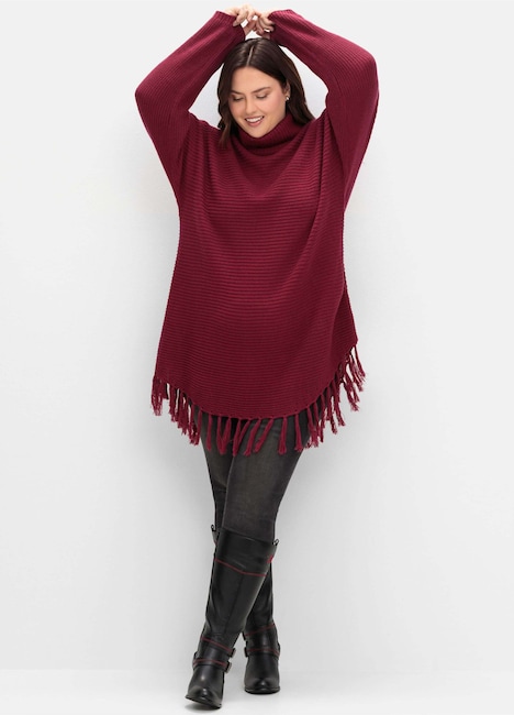 Strickpullover Langarm Querstrick Uni Rollkragen