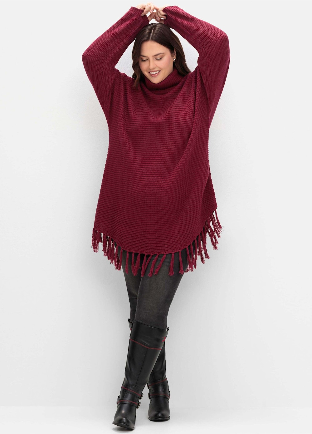 Strickpullover Langarm Querstrick Uni Rollkragen