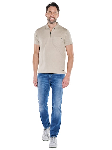 Herren Poloshirt mit Reißverschluss , Beige