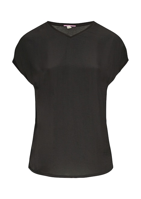 Fabricmix-Shirt im Loose Fit mit V-Ausschnitt