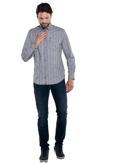 engbers Herren Langarm-Hemd gestreift , Schwarz