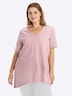 Halbarmshirt Longshirt mit gerundetem Saum Kurzarm
