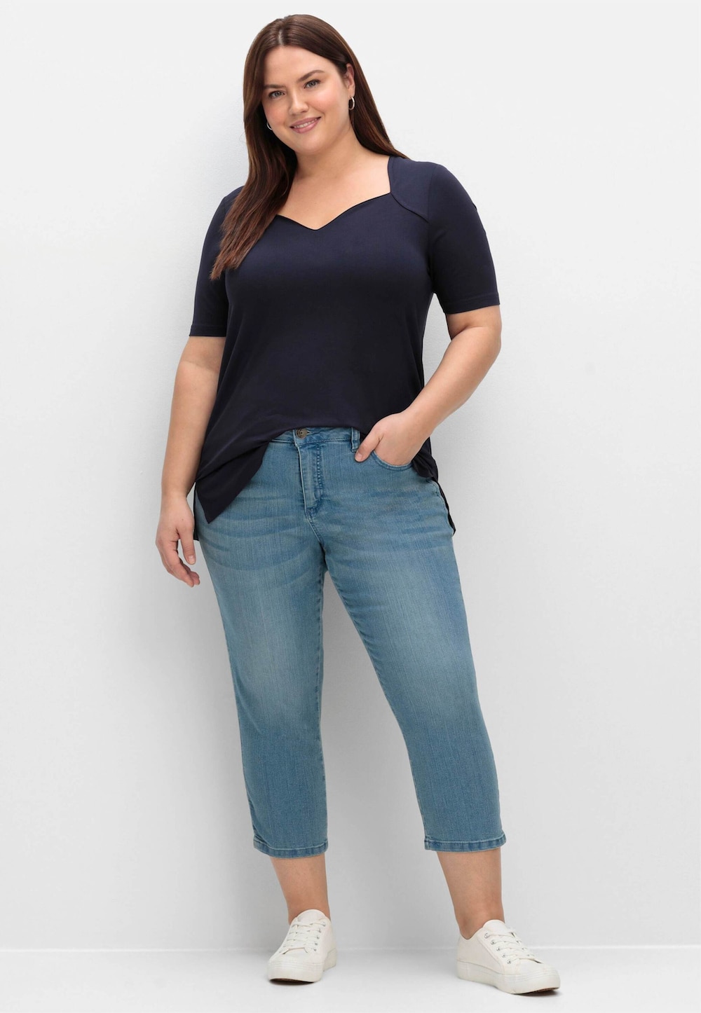 T-Shirt Kurzarm Uni Ohne Kragen