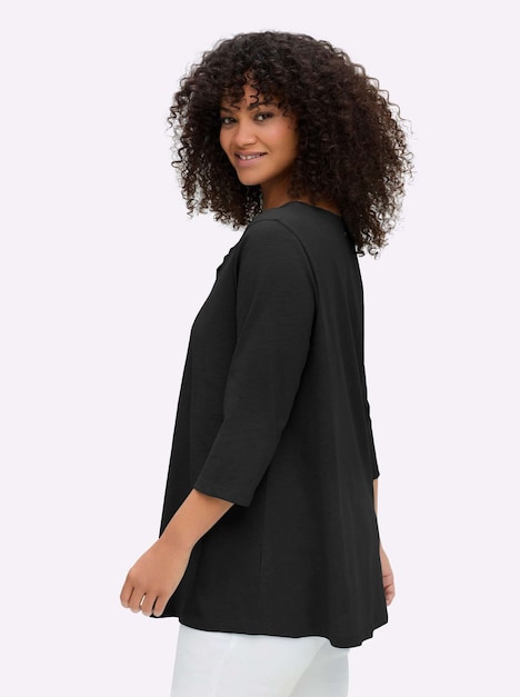 3/4-Arm-Shirt 3/4-Arm-Shirt mit Cut-out vorn 3/4-Arm Uni Ohne Kragen
