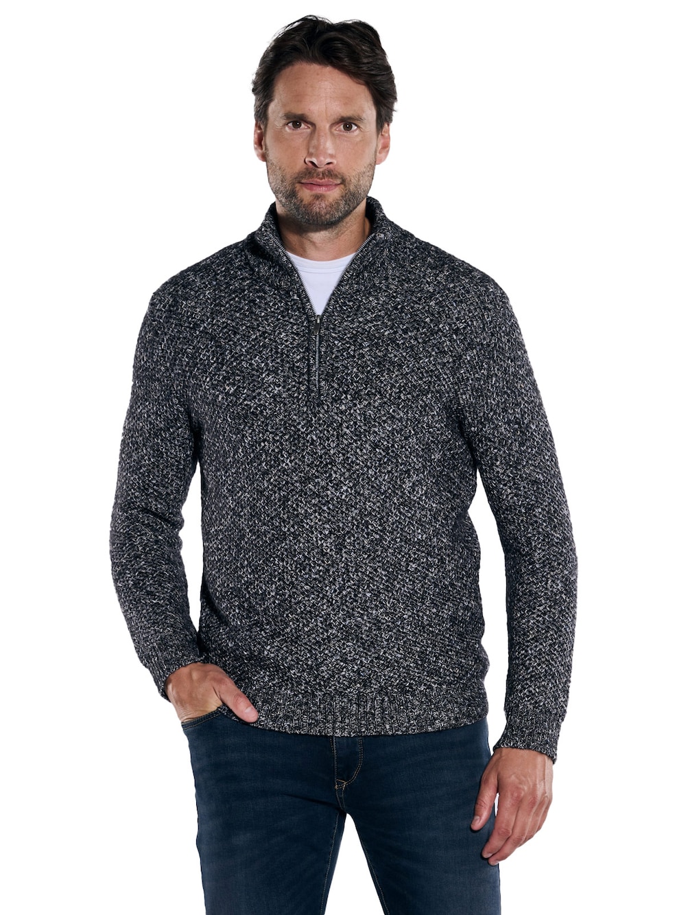 engbers Herren Pullover mit Troyerkragen , Schwarz
