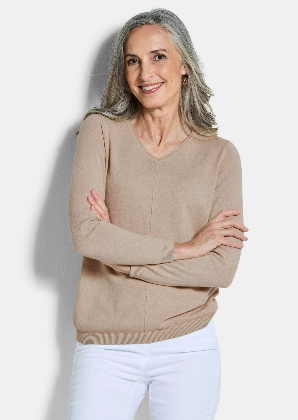 Baumwollpullover mit V-Ausschnitt