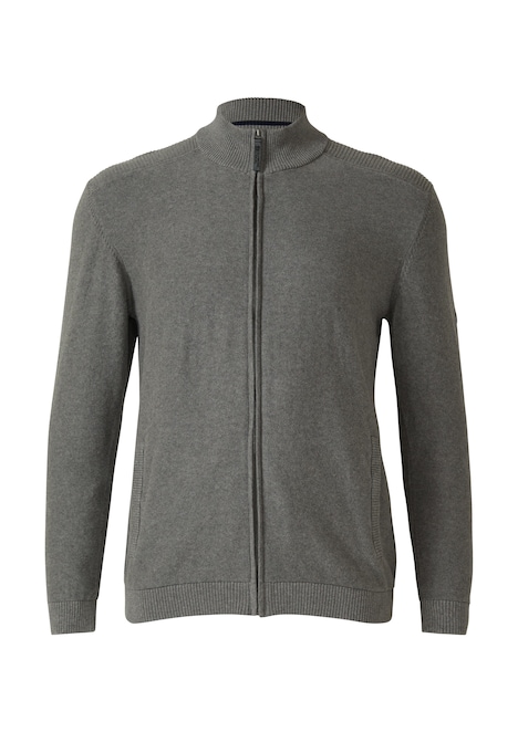 Strukturmix-Strickjacke aus Baumwolle mit Stehkragen