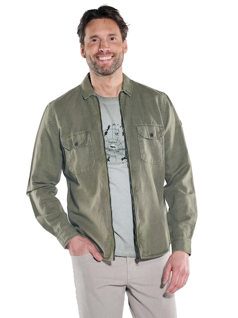 Herren Overshirt in Halbleinen-Qualität , Oliv