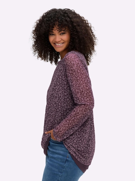 Mesh-Shirt Langarm Sonstiges Muster Ohne Kragen