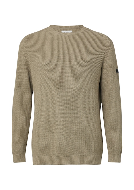 Strukturierter Baumwoll-Pullover mit Label-Patch