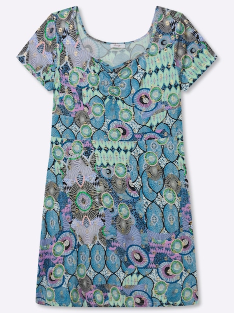 Jersey-Kleid Kurzarm Ohne Kragen