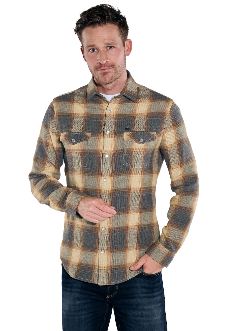 engbers Herren Langarm-Hemd kariert , Safrangelb