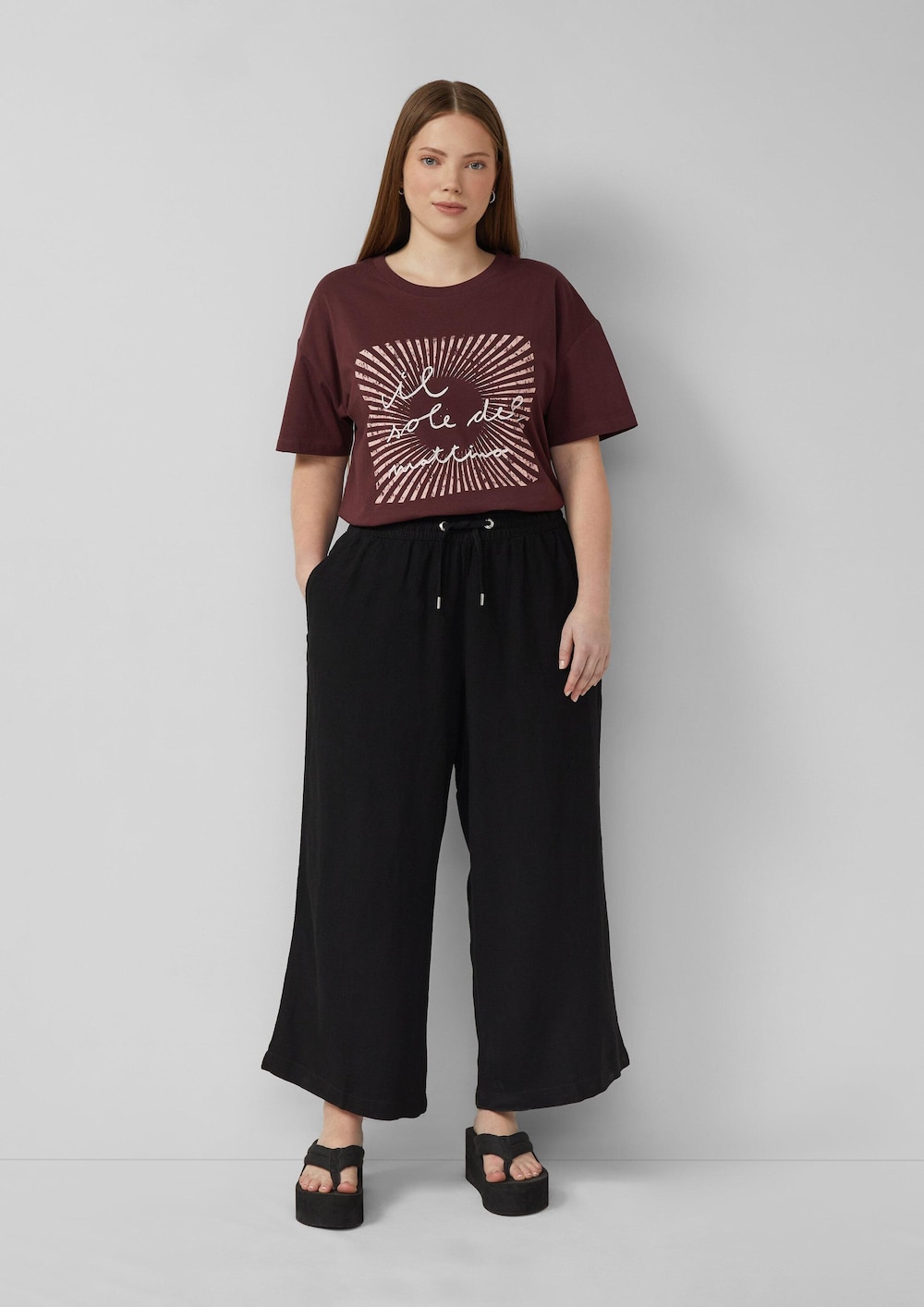 Leinenmix Hose mit weitem Bein