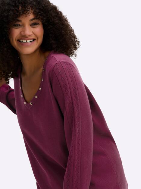 Pullover Langarm Jersey, Ajour Uni Ohne Kragen