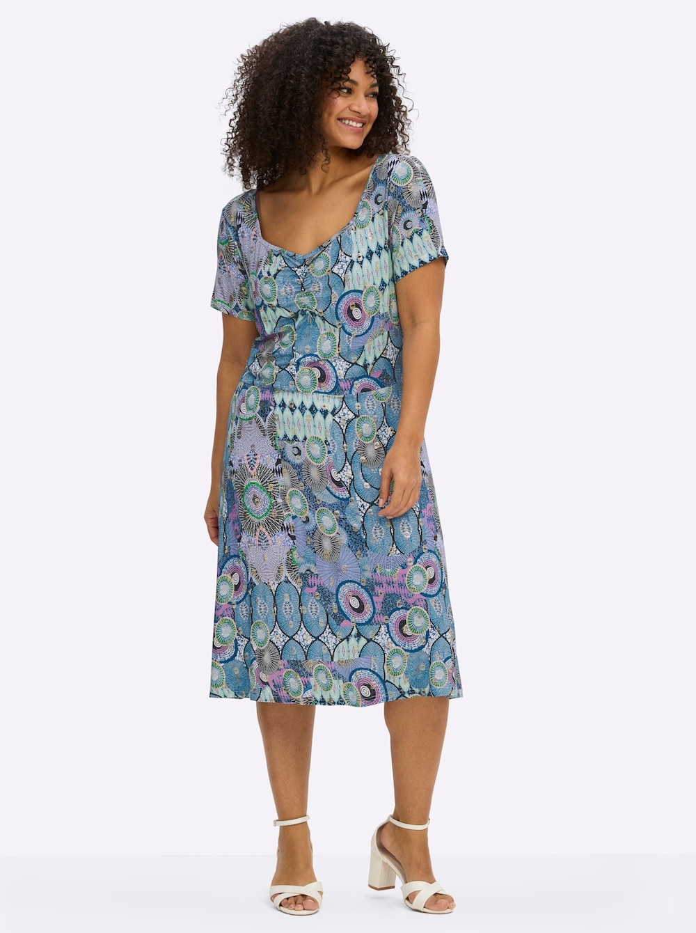 Jersey-Kleid Kurzarm Ohne Kragen