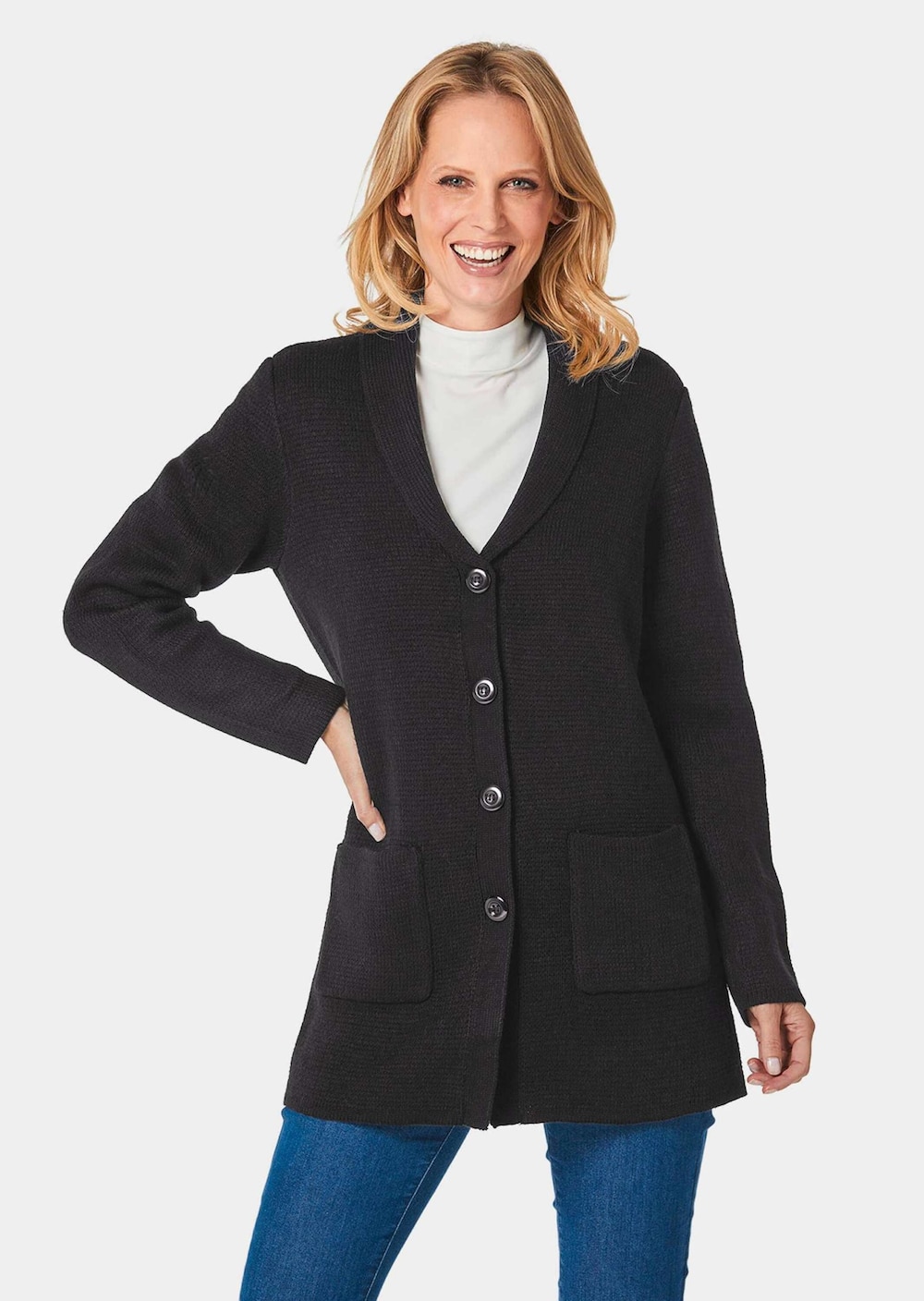 Kuschelweiche Strickjacke in kaschierender Länge