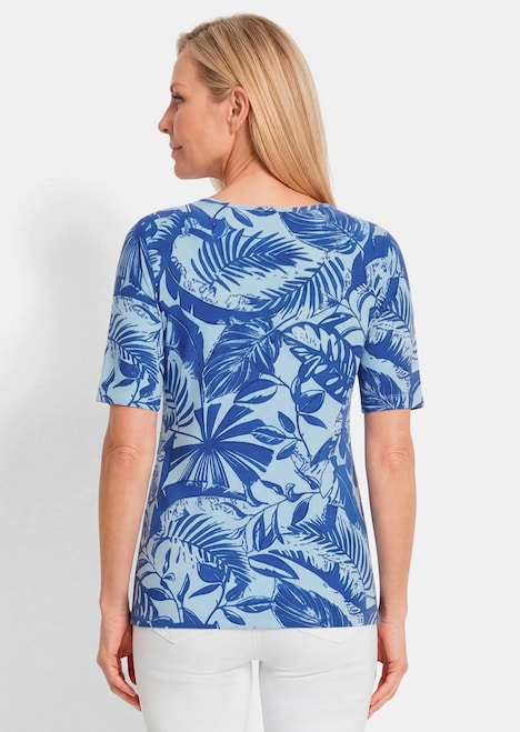 Viskoseshirt mit grafischem Blättermuster