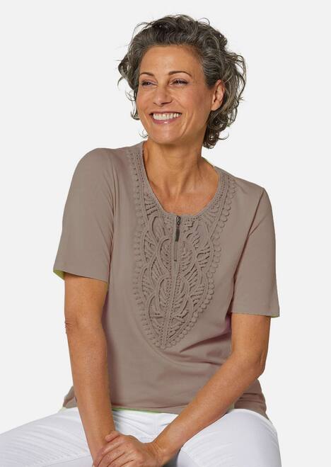 GOLDNER Kanten shirt Shirt met ronde hals en gehaakt kant