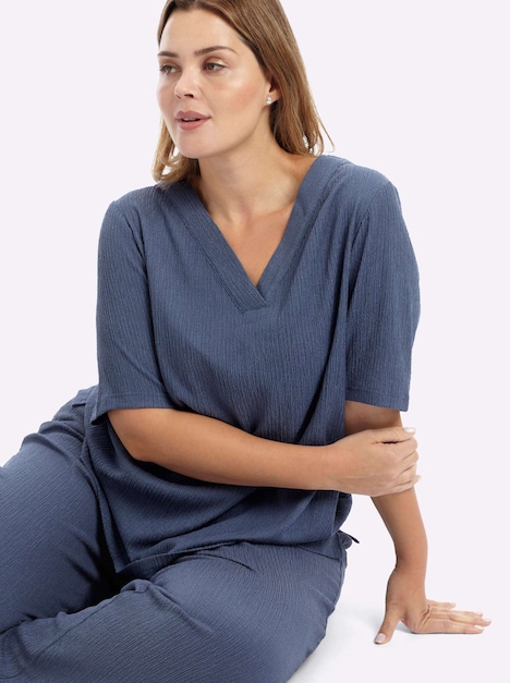 Halbarm-Bluse Kurzarm Ohne Kragen