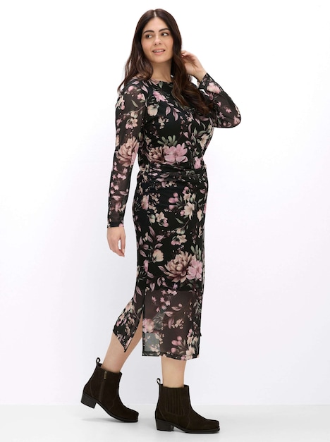 Mesh-Kleid Blumenkleid aus Mesh-Qualität Langarm Ohne Kragen