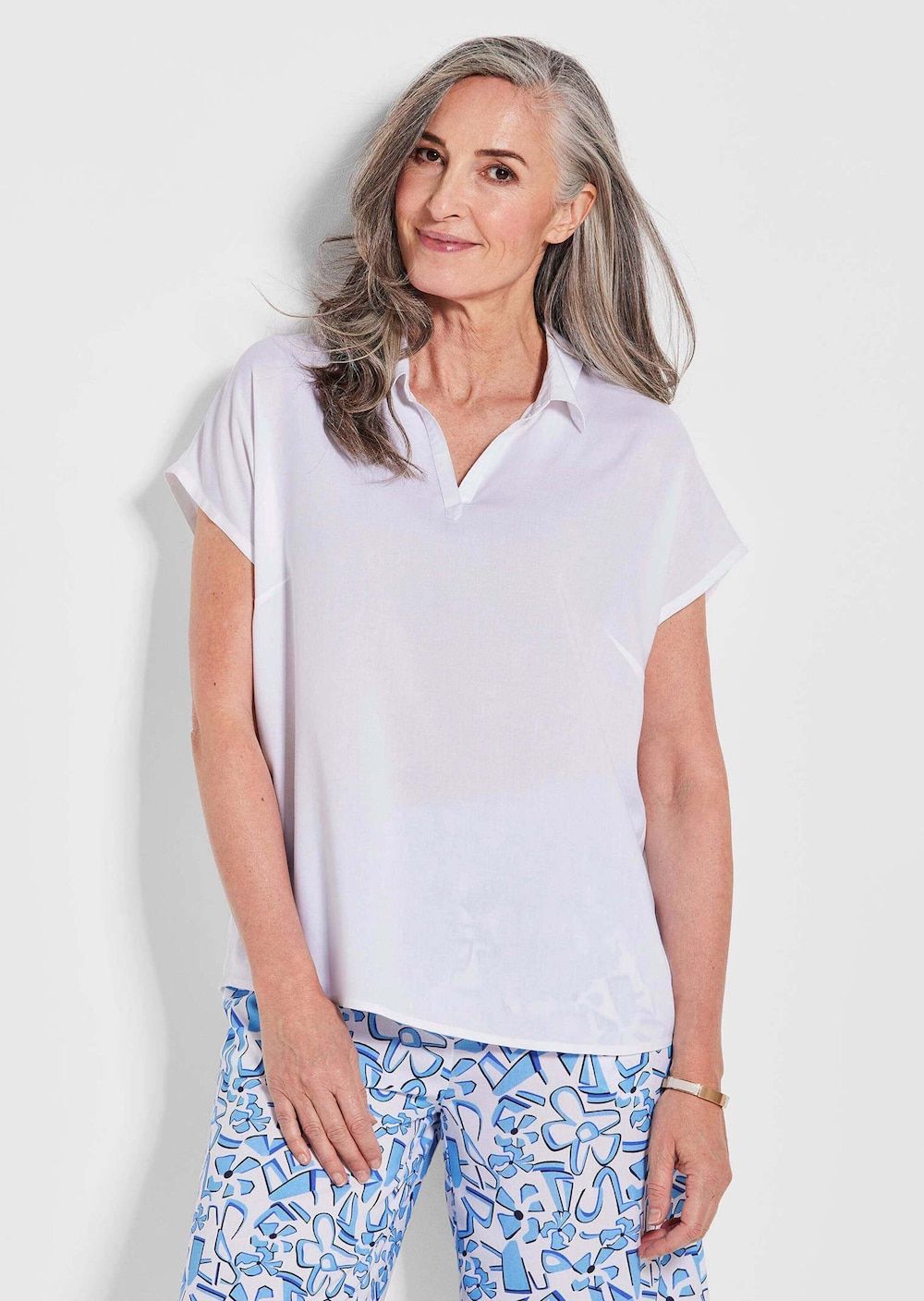 Schlupfbluse Blaue Bluse mit Hemdkragen