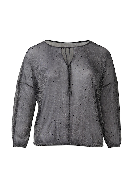 Transparente Bluse mit Glitzergarn und Schmucksteinen