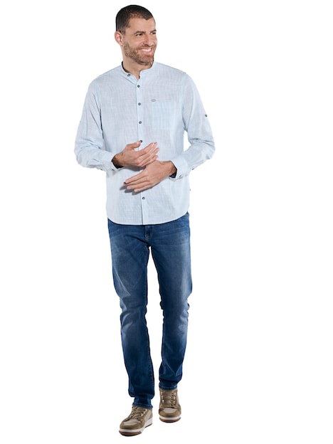 Herren Langarm-Hemd gestreift , Gruen