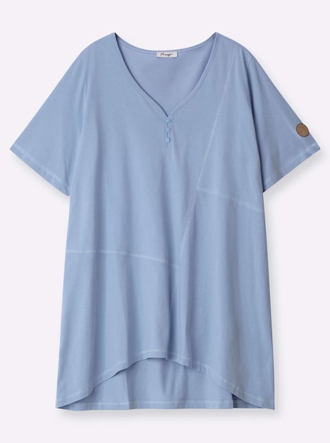 Halbarmshirt Longshirt mit gerundetem Saum Kurzarm