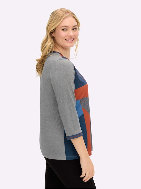 Druck-Shirt 3/4-Arm Sonstiges Muster Ohne Kragen