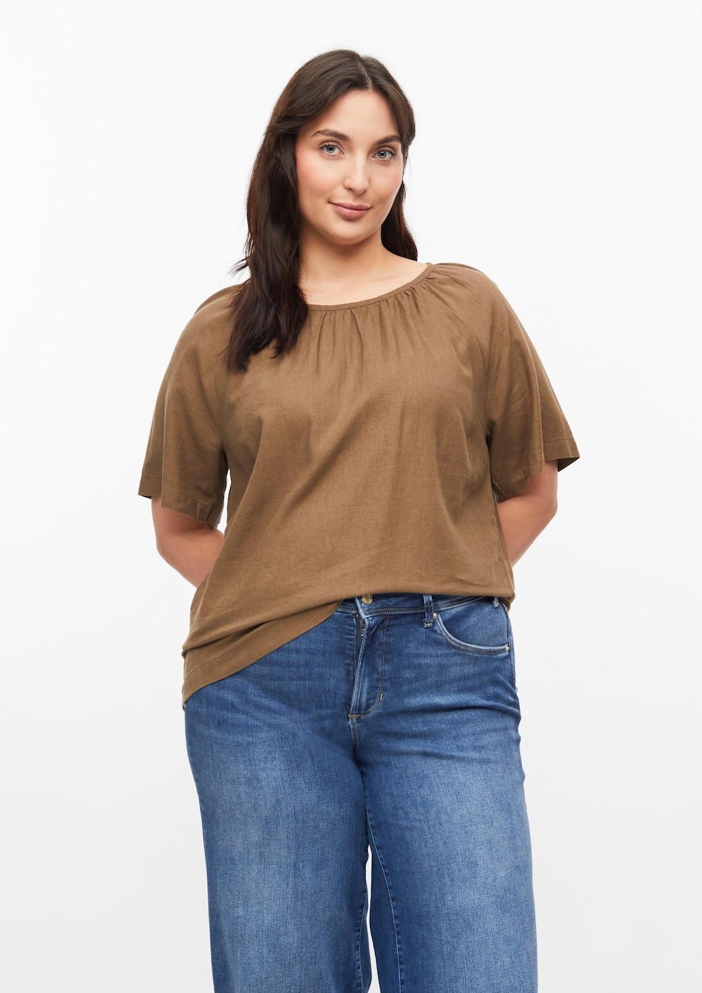 Leinenmixbluse mit Raffungen