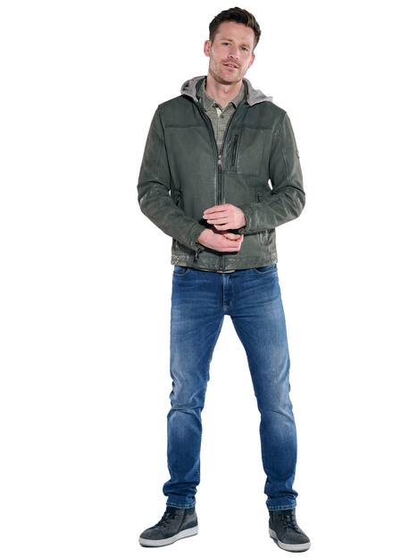 engbers Herren Lederjacke mit abnehmbarer Kapuze , Oliv