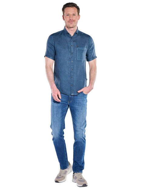 Herren Kurzarm-Hemd aus Leinen , Saphirblau