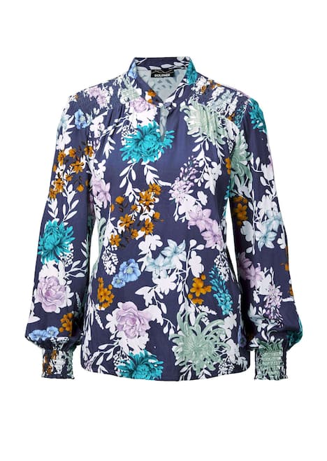 Florale Viskosebluse mit Stehkragen