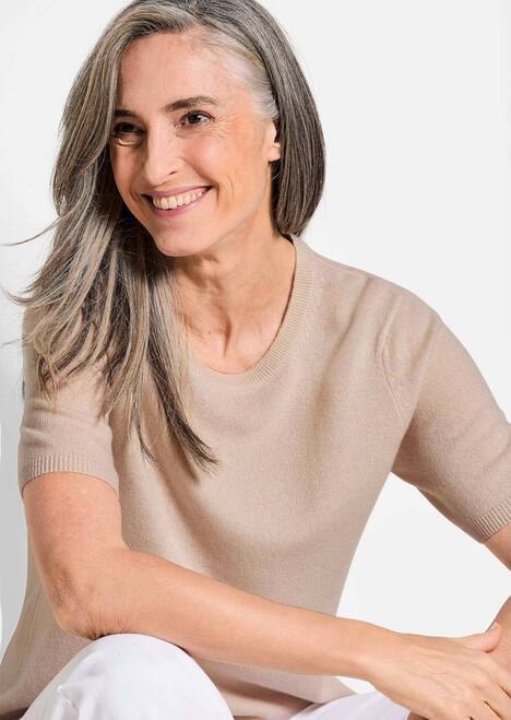 Halbarmpullover mit Rundhals aus Kaschmir