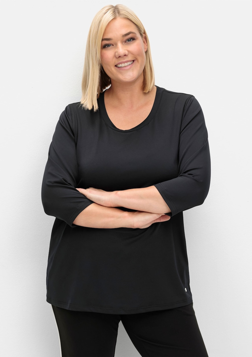 Funktionsshirt 3/4-Arm Uni Rundhalskragen