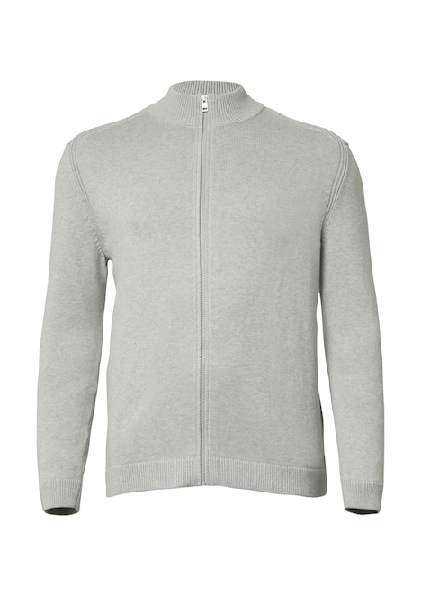 Baumwoll-Strickjacke mit Stehkragen und Logo-Patch