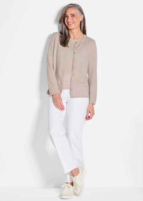 Kaschmirstrickjacke mit Rundhalsausschnitt