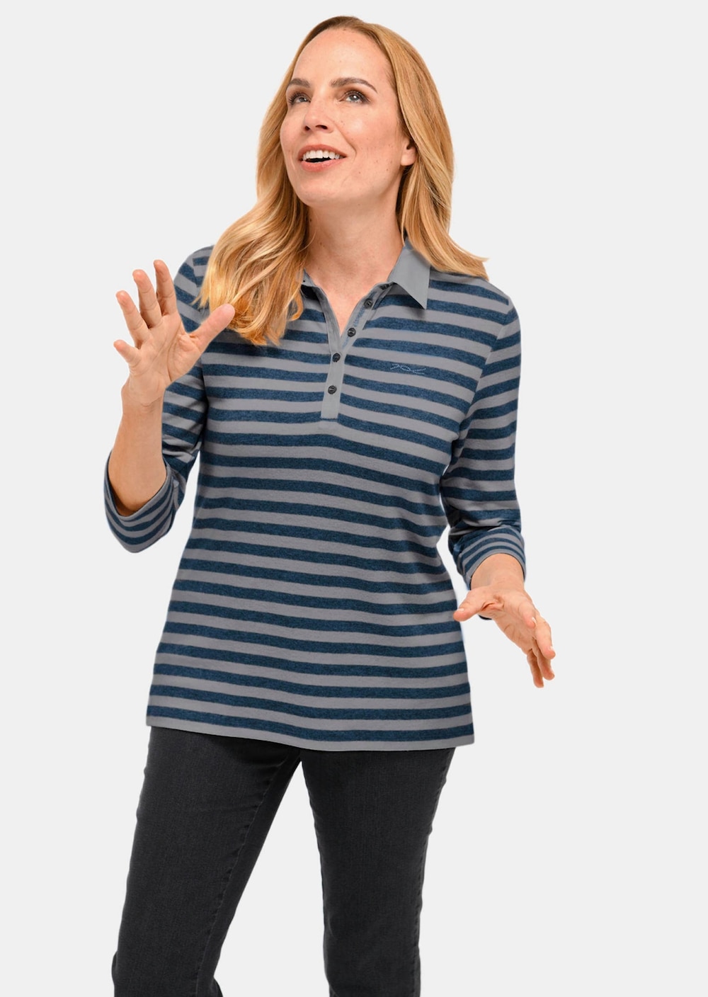 GOLDNER Poloshirt Hoogwaardig shirt met lange mouwen en polokraag