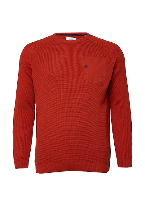 Baumwoll-Pullover mit aufgesetzter Brusttasche