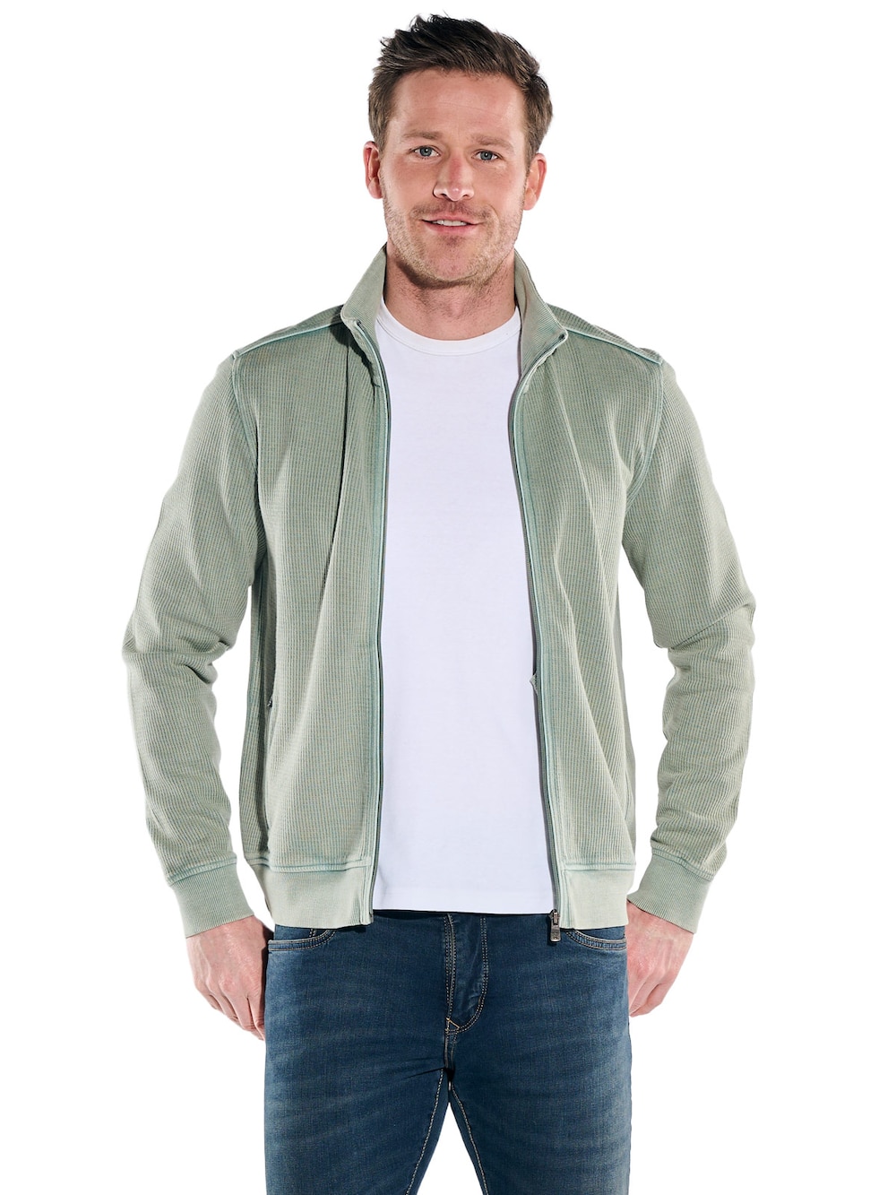 Herren Sweatjacke mit Stehkragen , Gruen