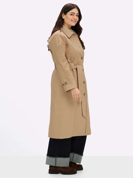 Trenchcoat Trenchcoat mit Kunstleder-Paspeln Umlegekragen