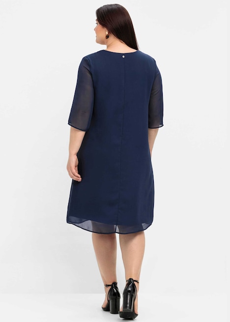 Cocktailkleid 3/4-Arm Uni Ohne Kragen